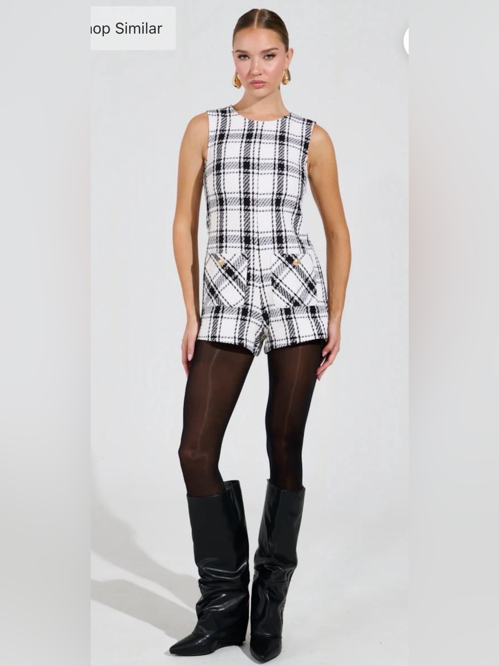 Akiraβ BEST DRESSED PLAID ROMPER IN WHITE Sz Small